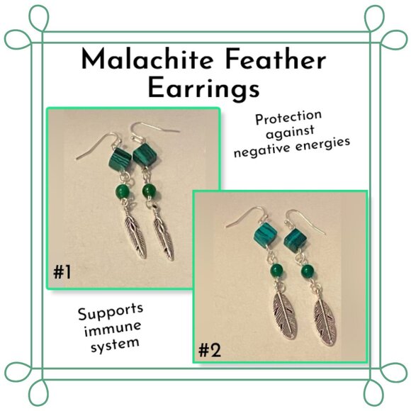 NEW Malachite crystal gemstone feather earrings (2 styles) - Picture 1 of 3